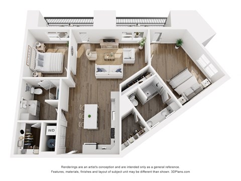 Floor plan for 2 beds, 2 baths, 1240 sqft